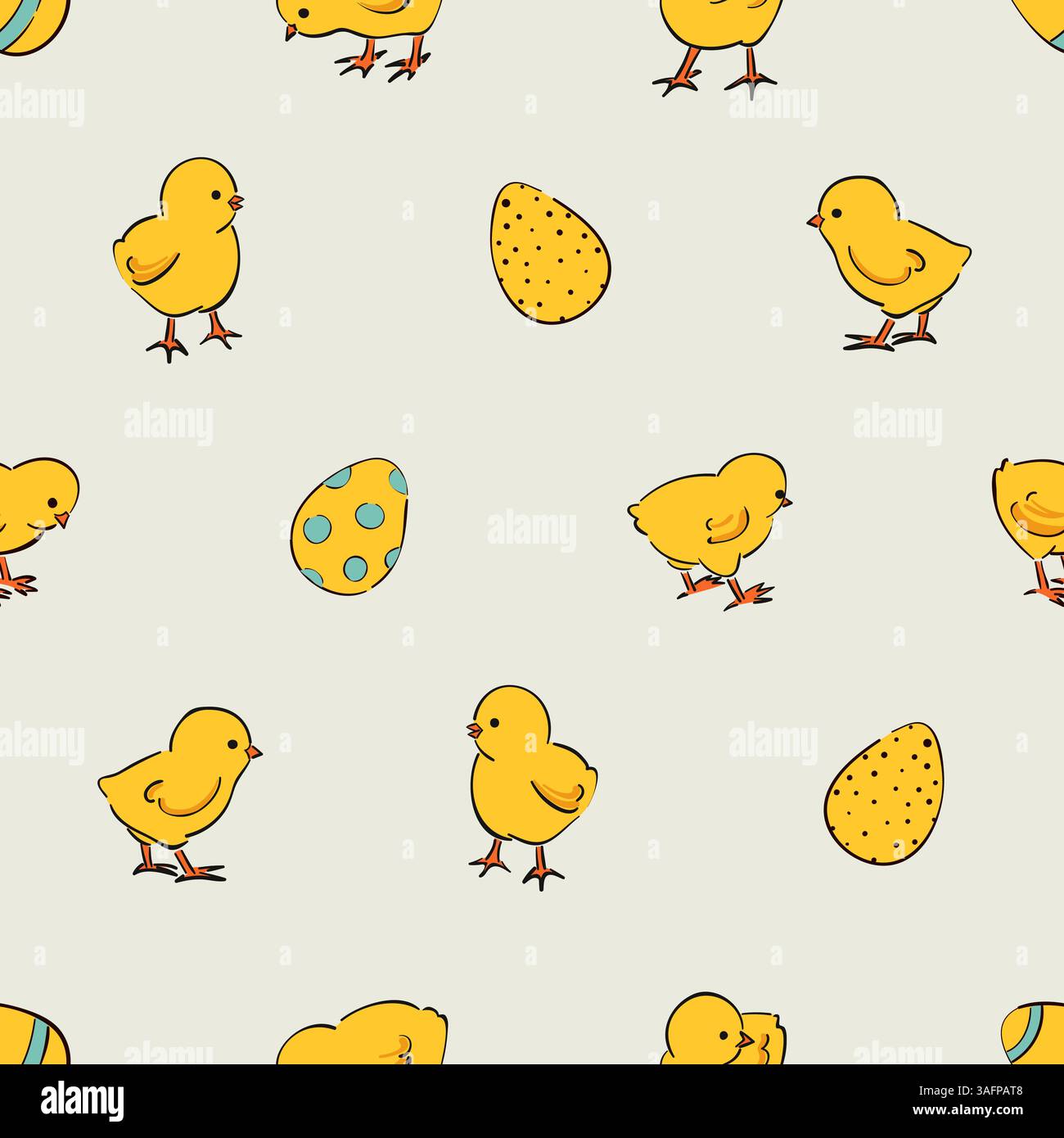 Easter pattern with cute baby chicks and eggs. Vector holiday print Stock Vector
