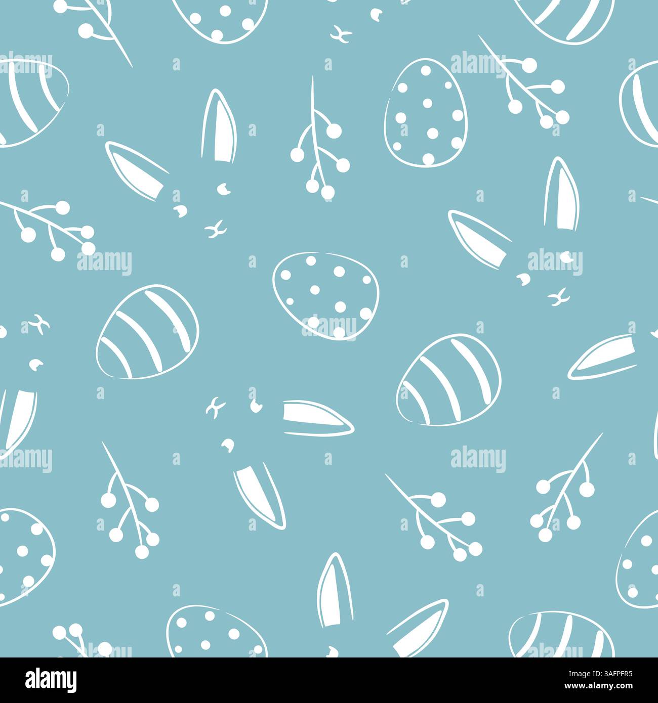 Happy Easter doodle print with doodle bunny and eggs. Vector seamless pattern Stock Vector