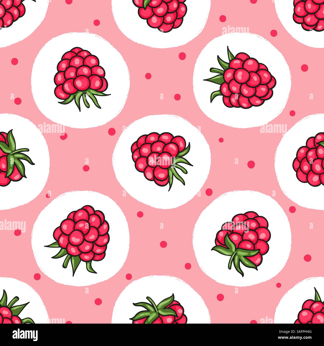 Seamless raspberry pattern. Vector dotted background Stock Vector