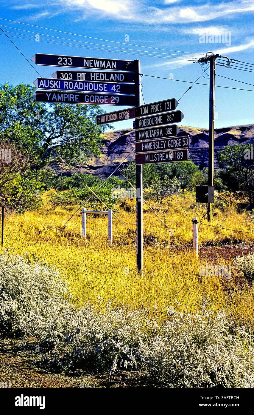 Outback road signs, Pilbara, Northwest Australia Stock Photo - Alamy