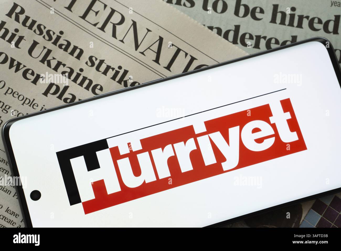 The logo of the newspaper hurriyet is displayed on a smartphone screen Stock Photo
