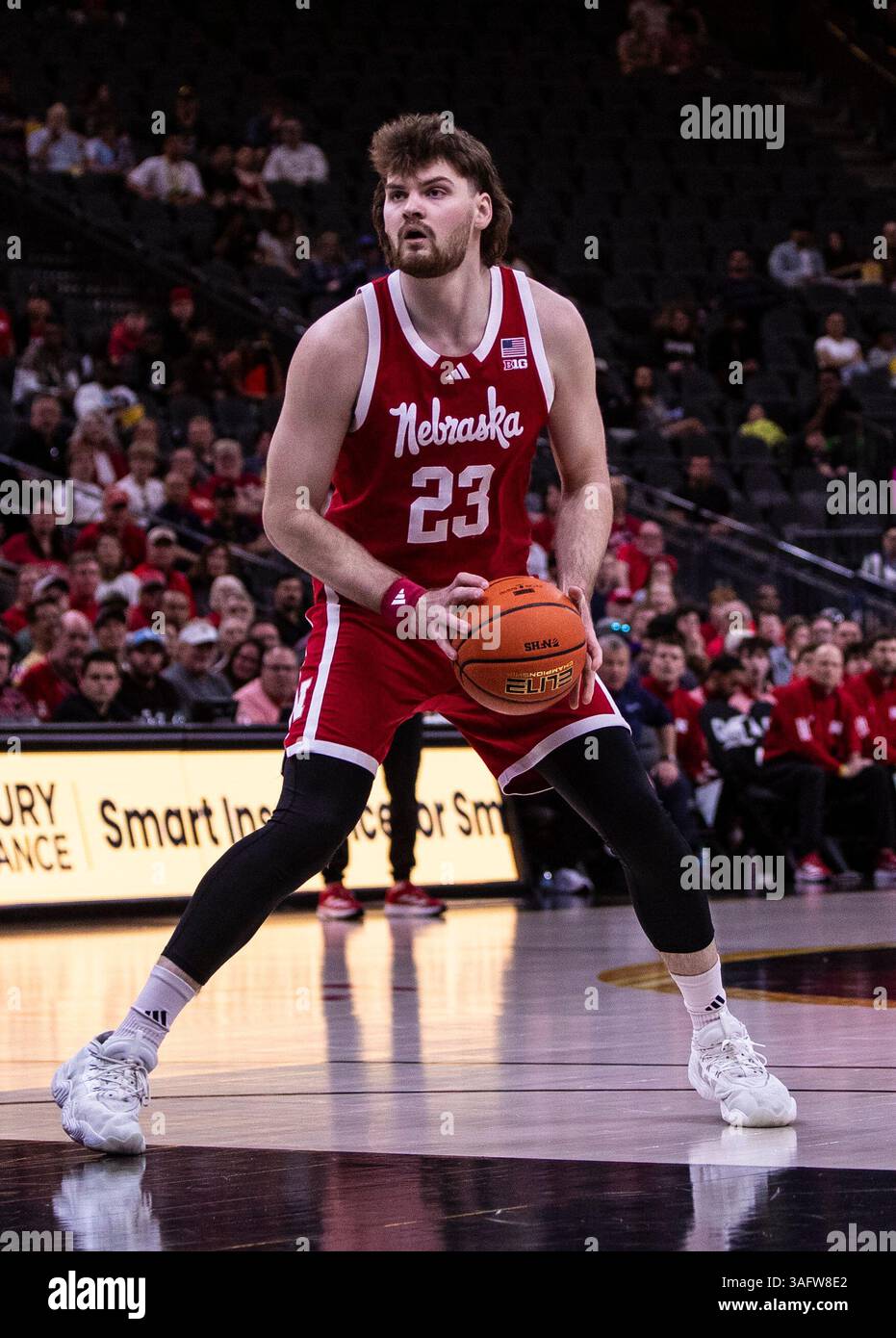 April 06 2025 Las Vegas, NV U.S.A. Nebraska forward Andrew Morgan (23)shoots the ball during the NCAA Men's College Basketball Crown Championship game between University of Central Florida Knights and the Nebraska Cornhuskers. Nebraska beat UCF 77-66 at T-Mobile Arena Las Vegas, NV. Thurman James/CSM (Credit Image: © Thurman James/Cal Sport Media) Stock Photo