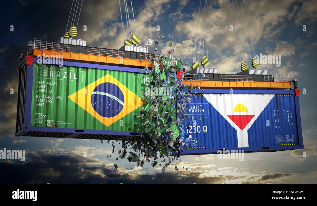 Cargo containers with flags of Brazil and Saint Martin - 3D ...