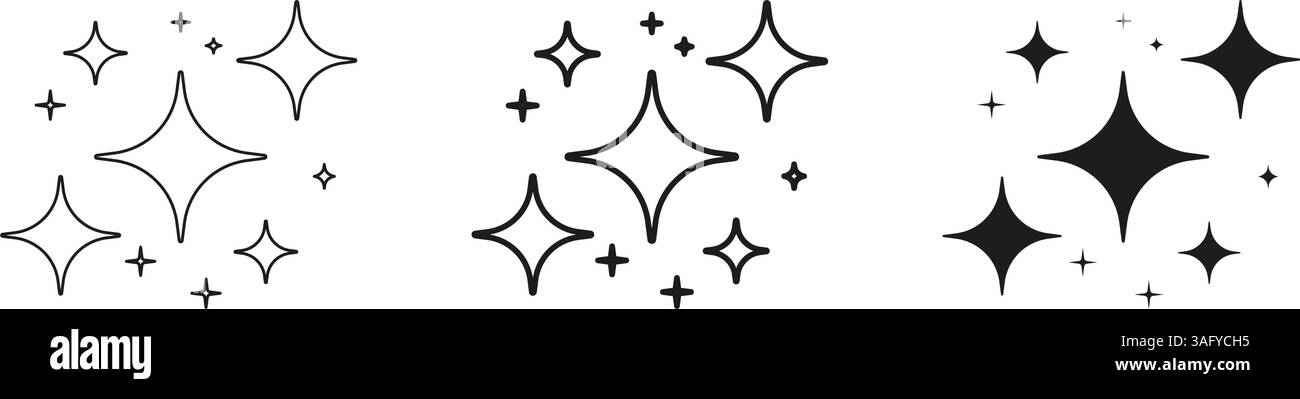 Sparkle Star Line And Solid Icon Set. Shining Twinkle Effect Symbol Collection. Isolated Vector Illustration Stock Vector