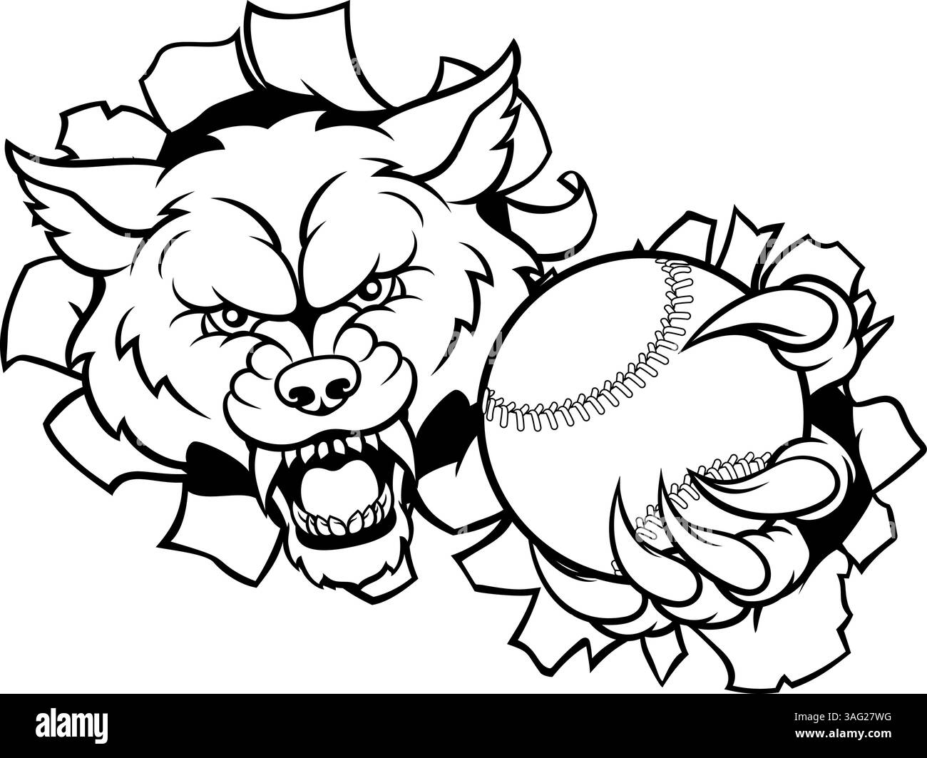 Wolf Holding Cricket Baseball Ball Mascot Stock Vector