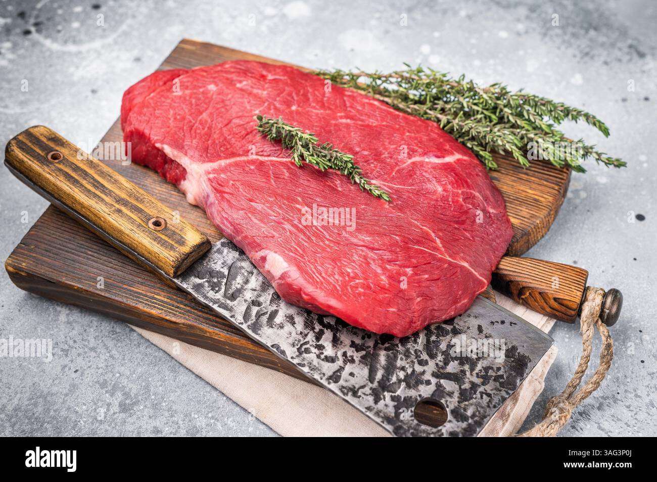 High quality raw top sirloin or rump beef steak, showcasing its rich ...