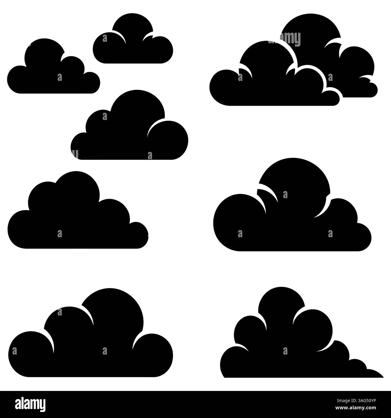 Cloud icons. Black cloud icons isolated on white background. Vector ...