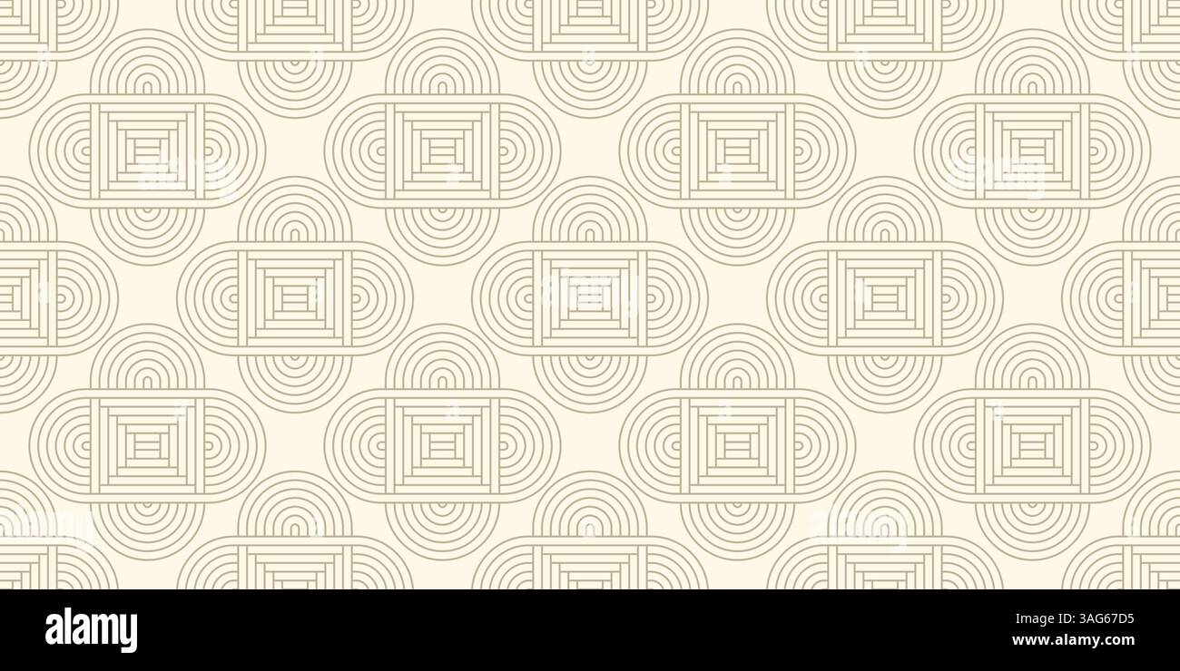 Geometric shapes abstract seamless pattern. Background with linear elements. Ceramic tiles. Pastel beige print, vector graphics Stock Vector