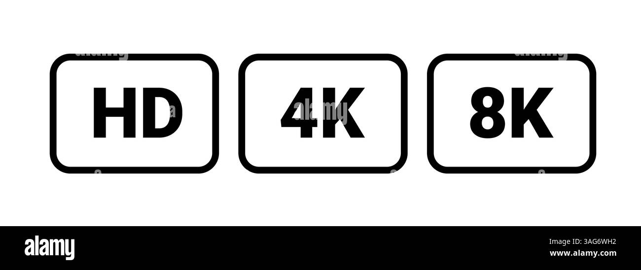 4k hd full resolution icon. Ultra video tv 8k high quality 4k hd screen template sign Stock Vector