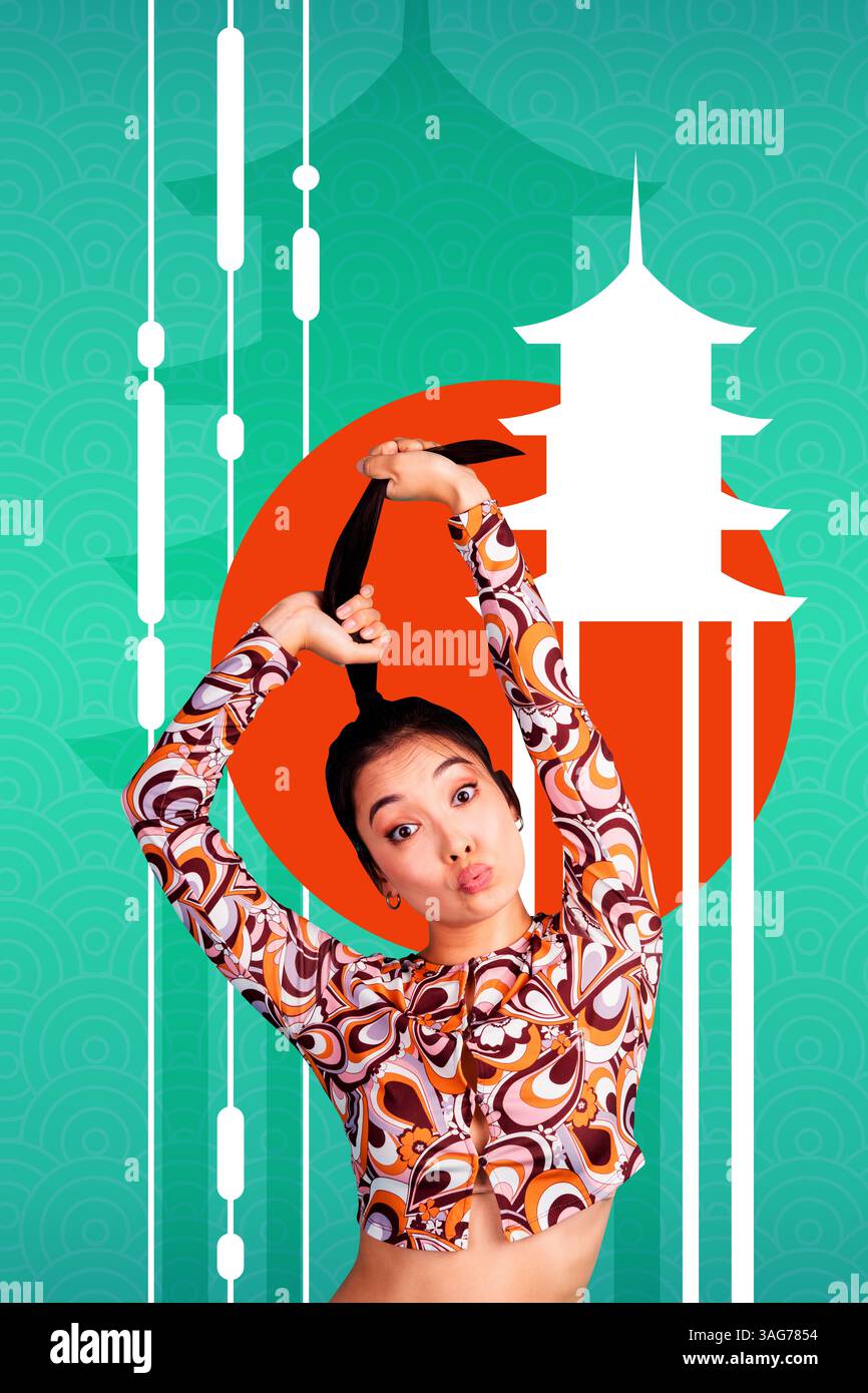 Template collage design trend 3D sketch of china culture texture ...