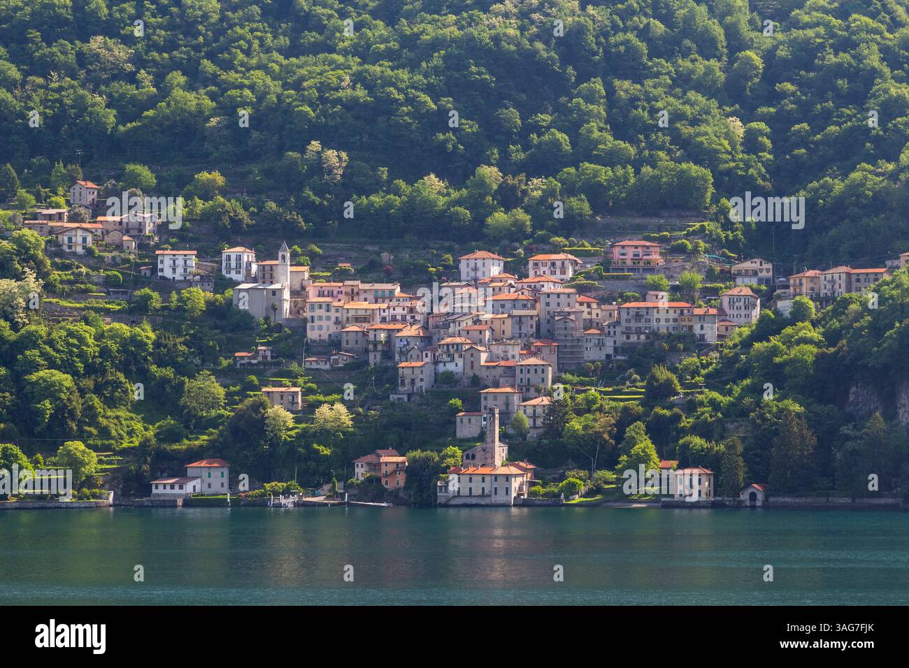 Spring view of the small village of Careno. Como Lake, Lombardy, Italy. Stock Photo