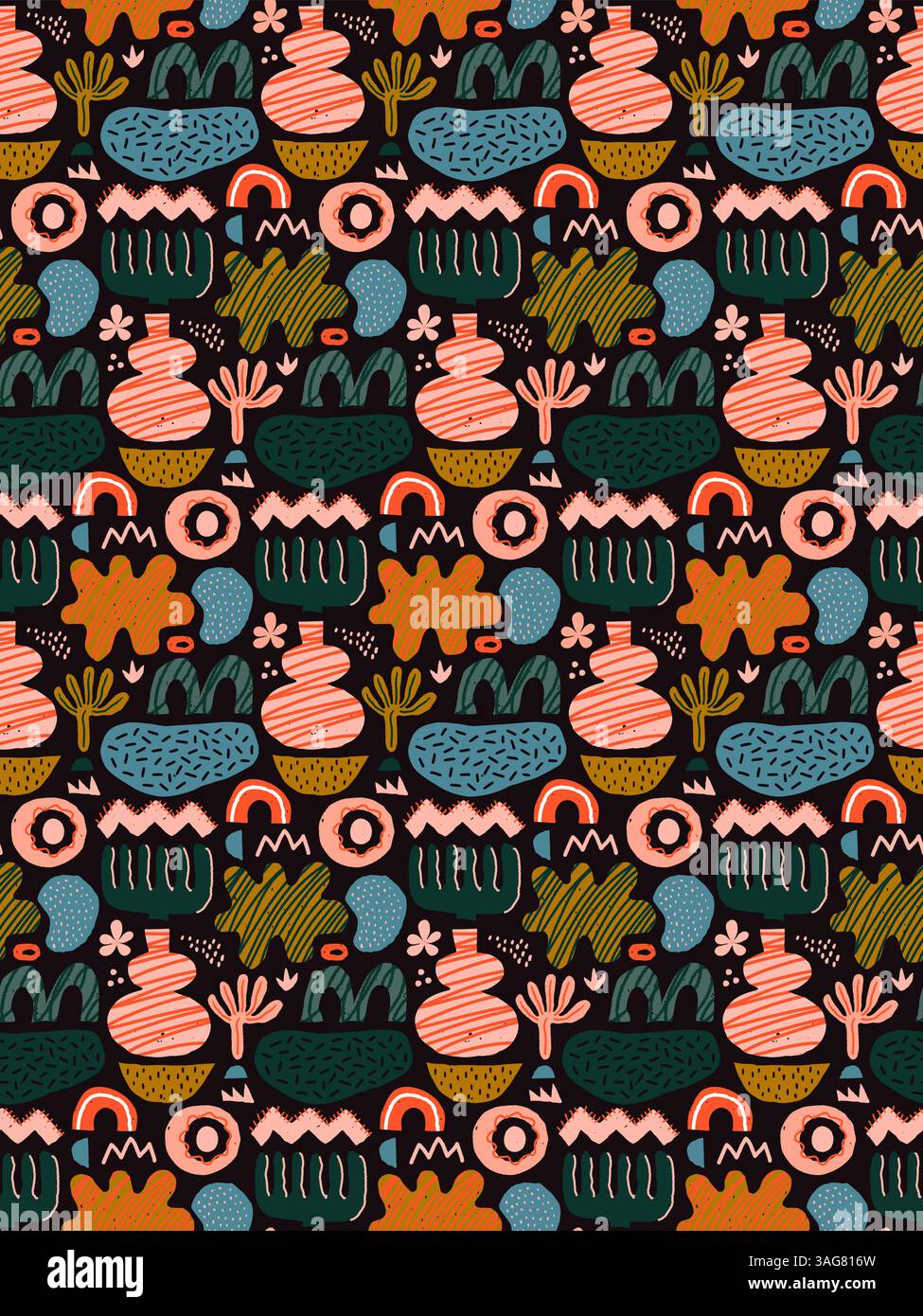 Vector childish background with simple shapes and flowers. Stock Vector