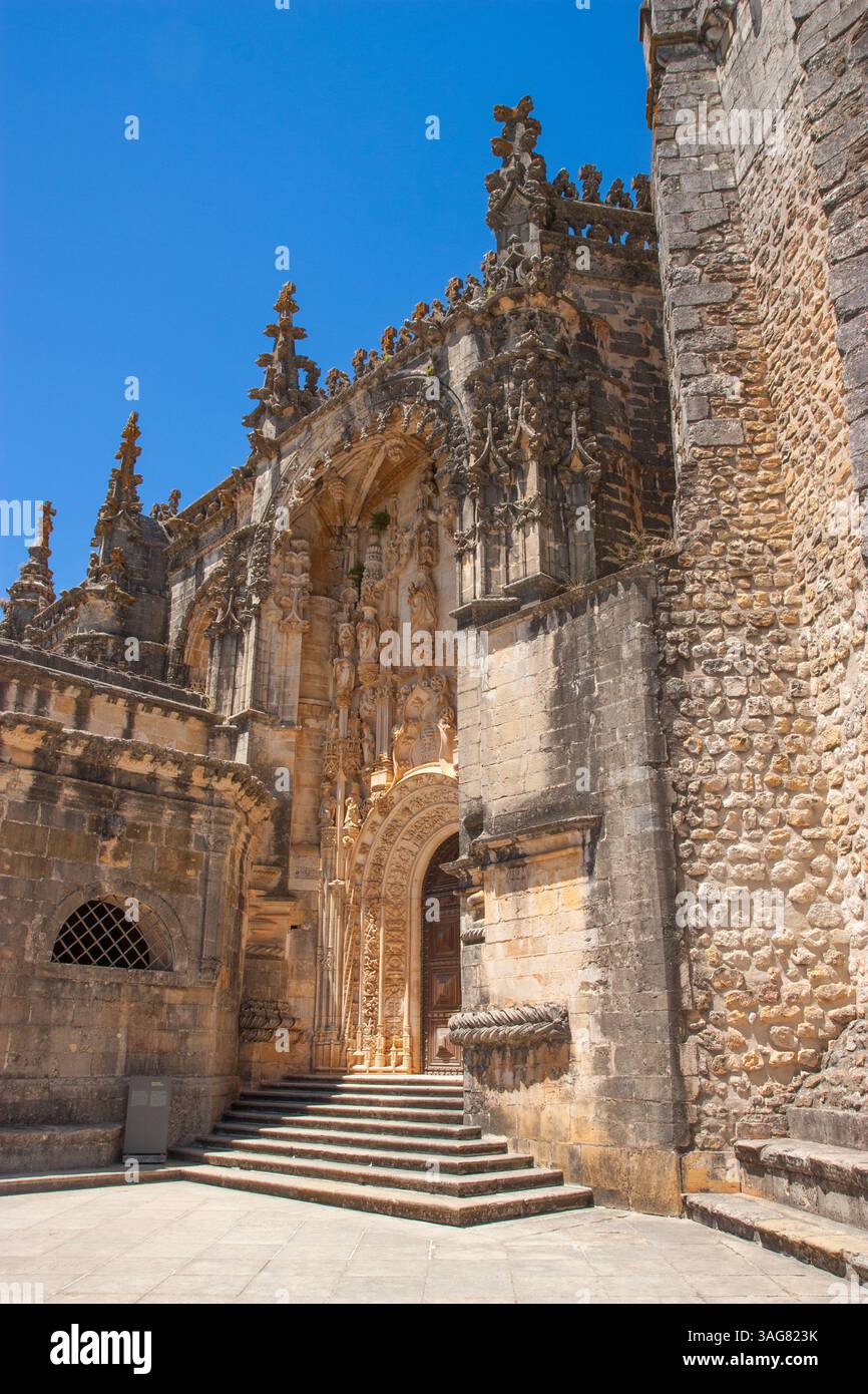 Entrance of Convent of the Order of Christ Tomar Portugal, blue sky and ...