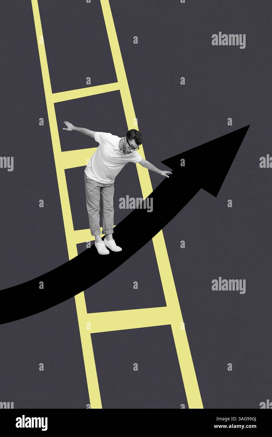 Goal Confuse Creative trend artwork design collage of young man confused stand arrow ...