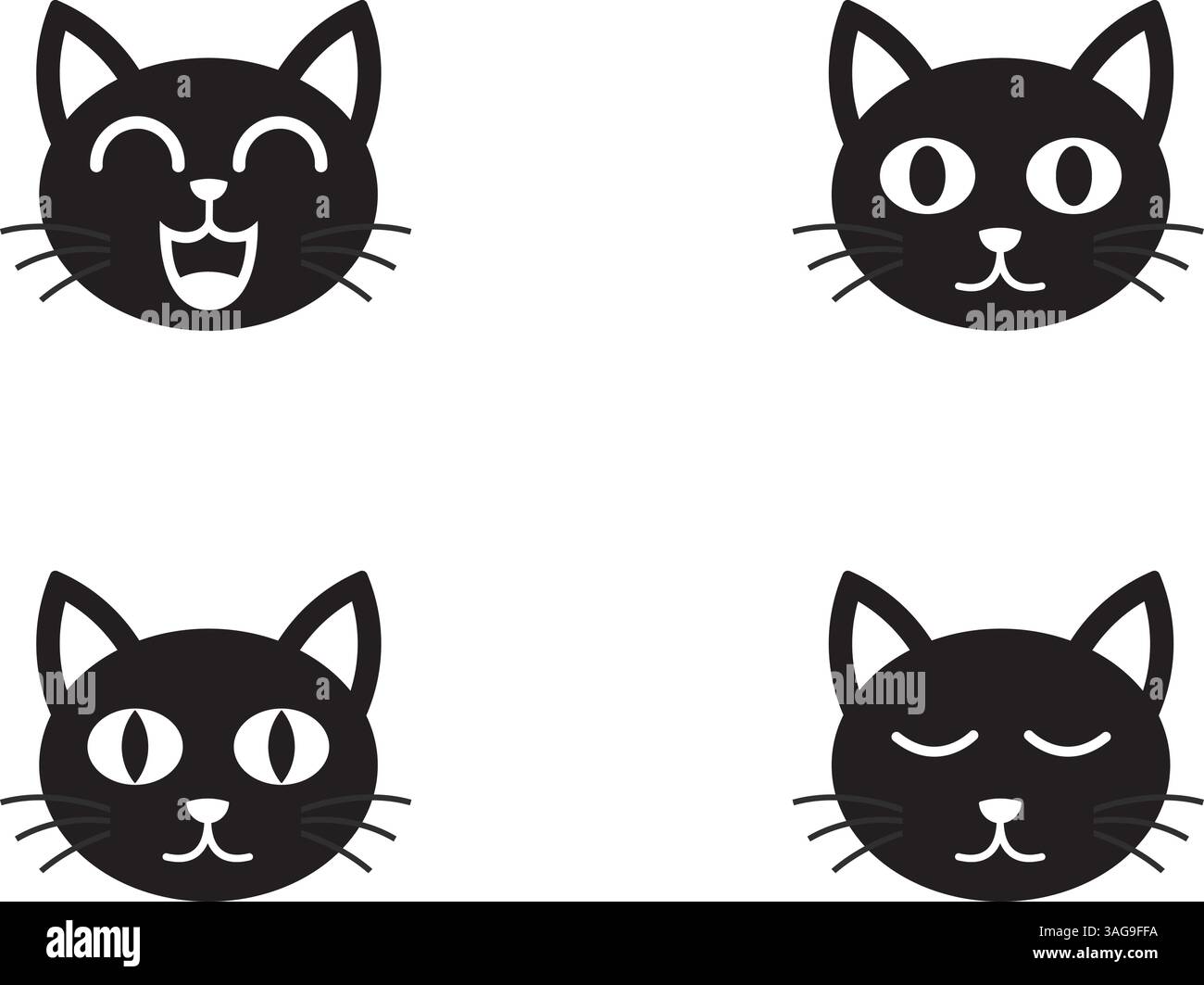 Hand drawn cat head silhouette set illustration Stock Vector
