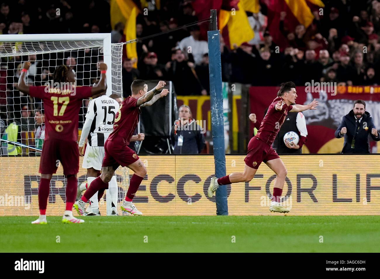 Eldor Shomurodov of AS Roma celebrates after scoring first goal during
