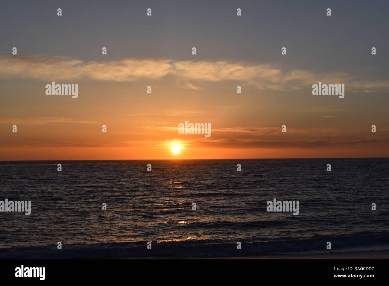 Golden Hour Over the Pacific: A Serene Sunset at Moonstone Beach, Cambria - Stock Image