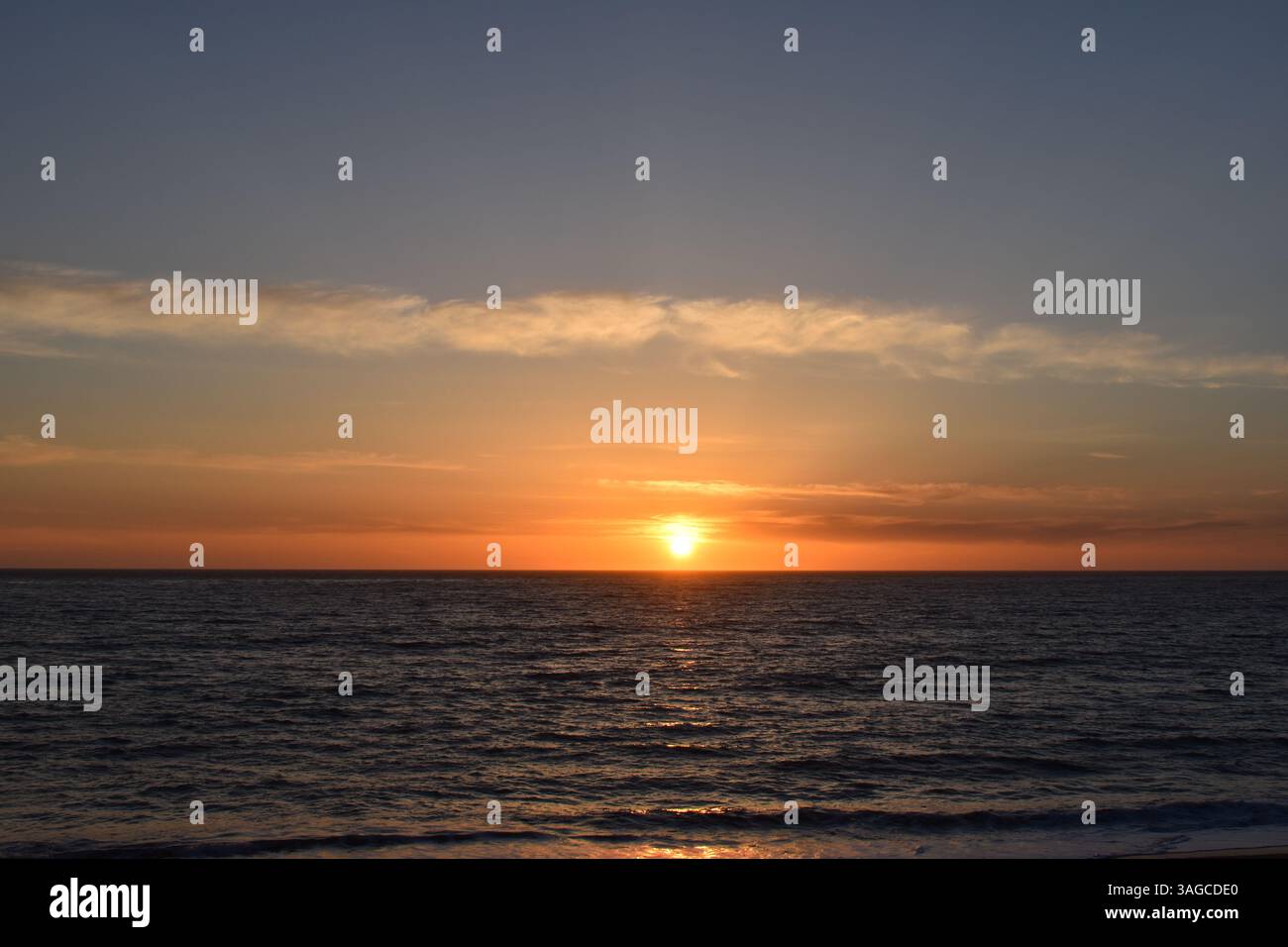 Golden Hour Over the Pacific: A Serene Sunset at Moonstone Beach, Cambria - Stock Image