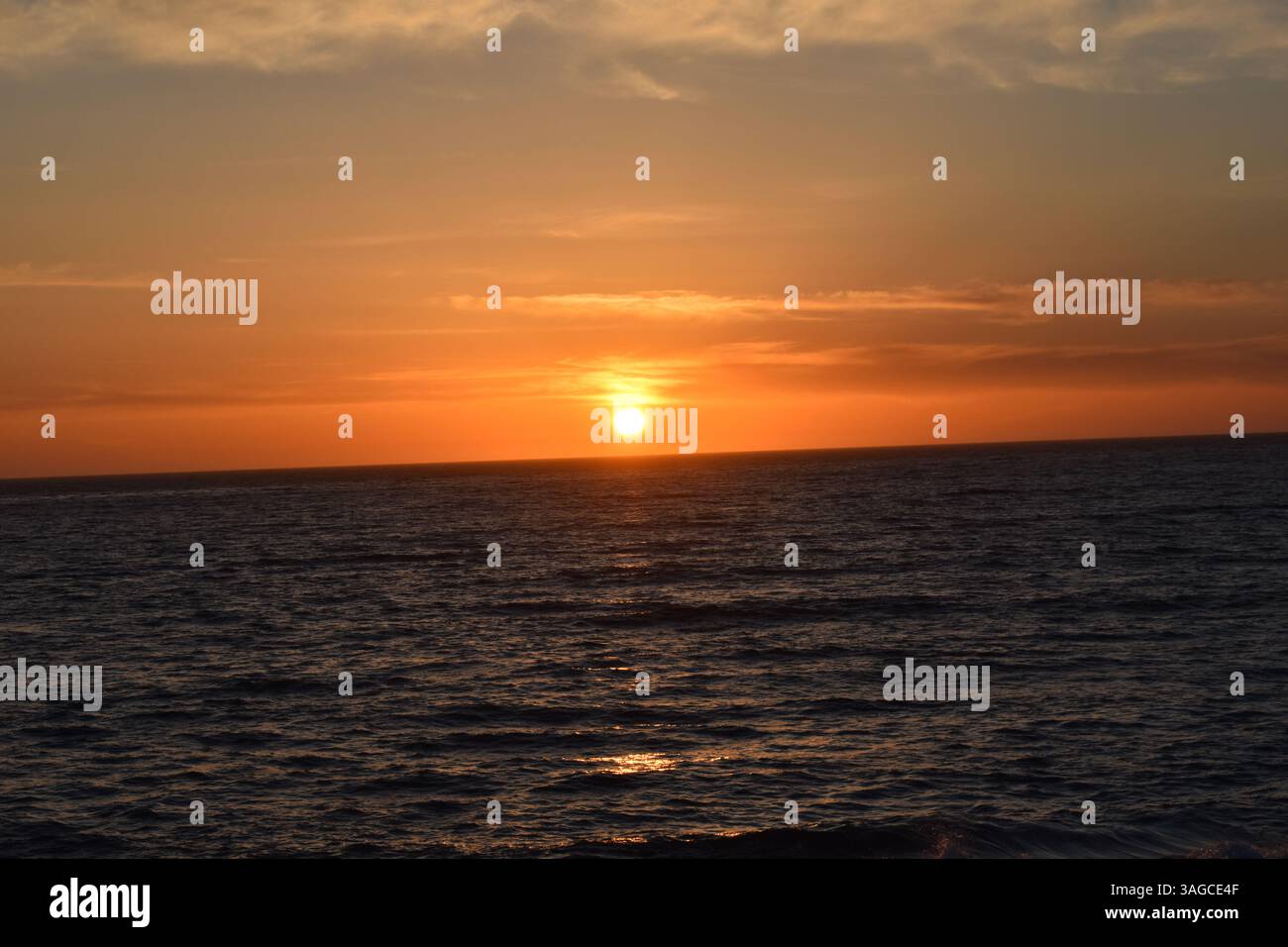 Golden Hour Over the Pacific: A Serene Sunset at Moonstone Beach, Cambria - Stock Image