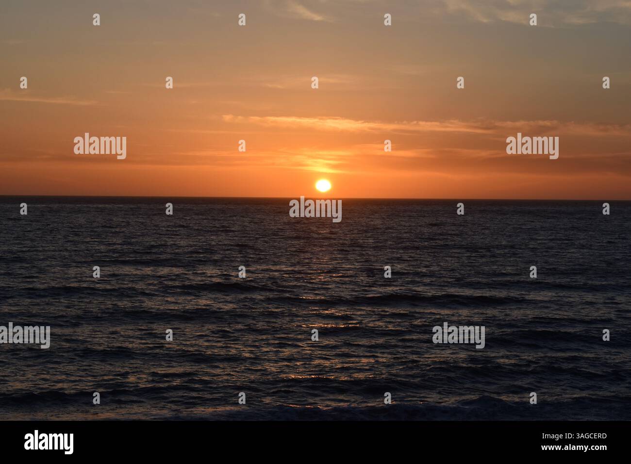 Golden Hour Over the Pacific: A Serene Sunset at Moonstone Beach, Cambria - Stock Image