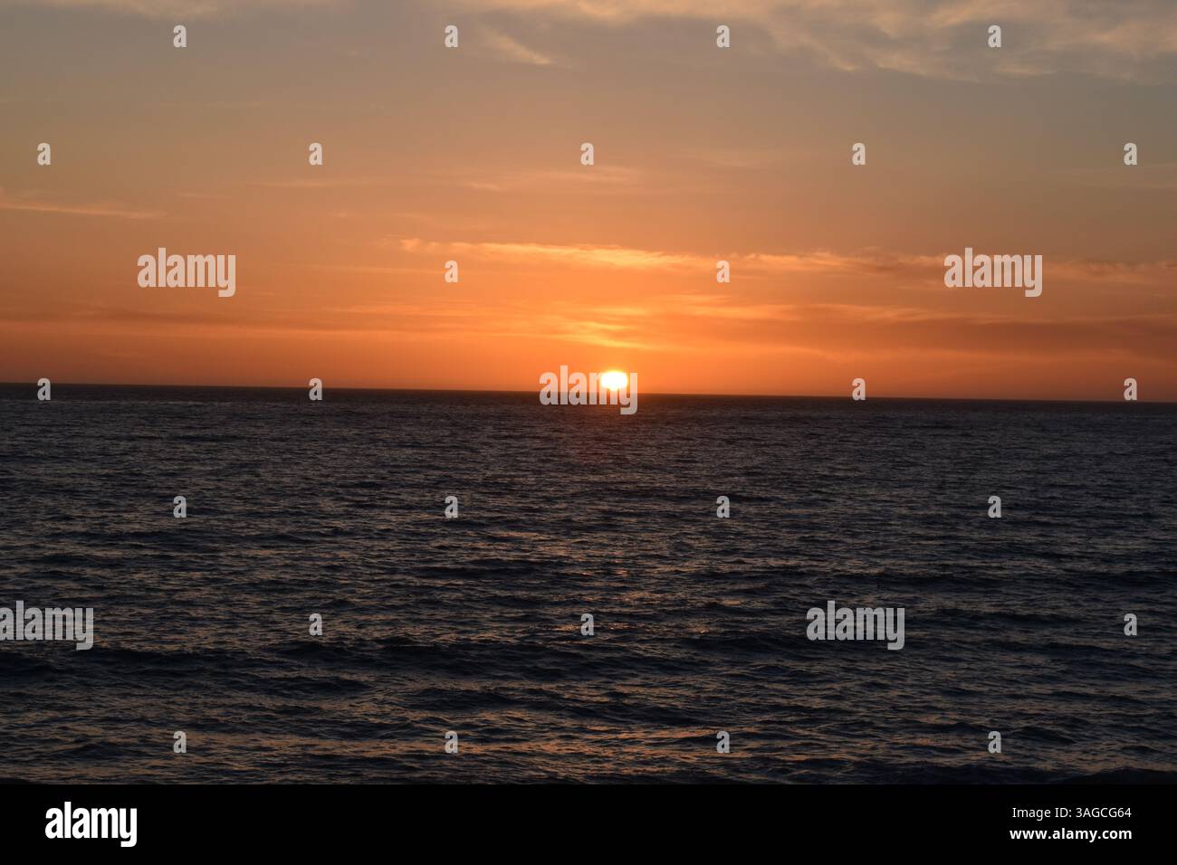 Golden Hour Over the Pacific: A Serene Sunset at Moonstone Beach, Cambria - Stock Image