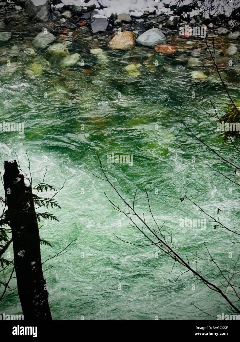 Clear Green River Flowing Over Rocks - Smartphone Captured Stock Image