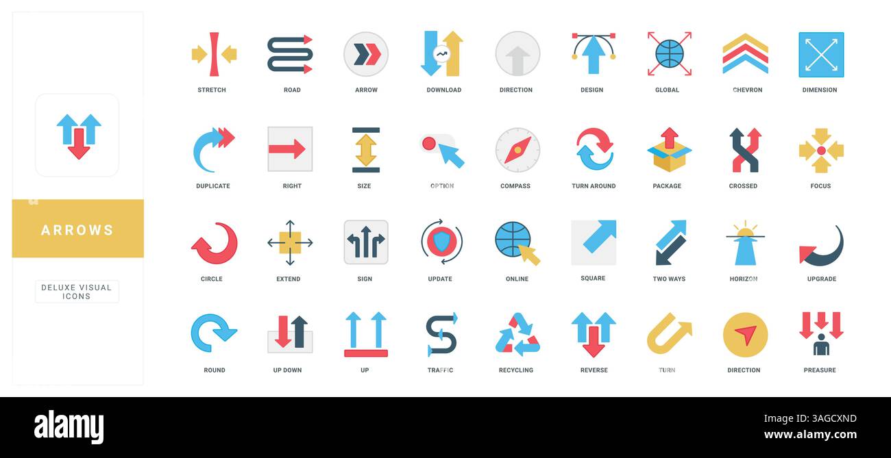 Direction and size, round and curved navigation, double arrows and ...