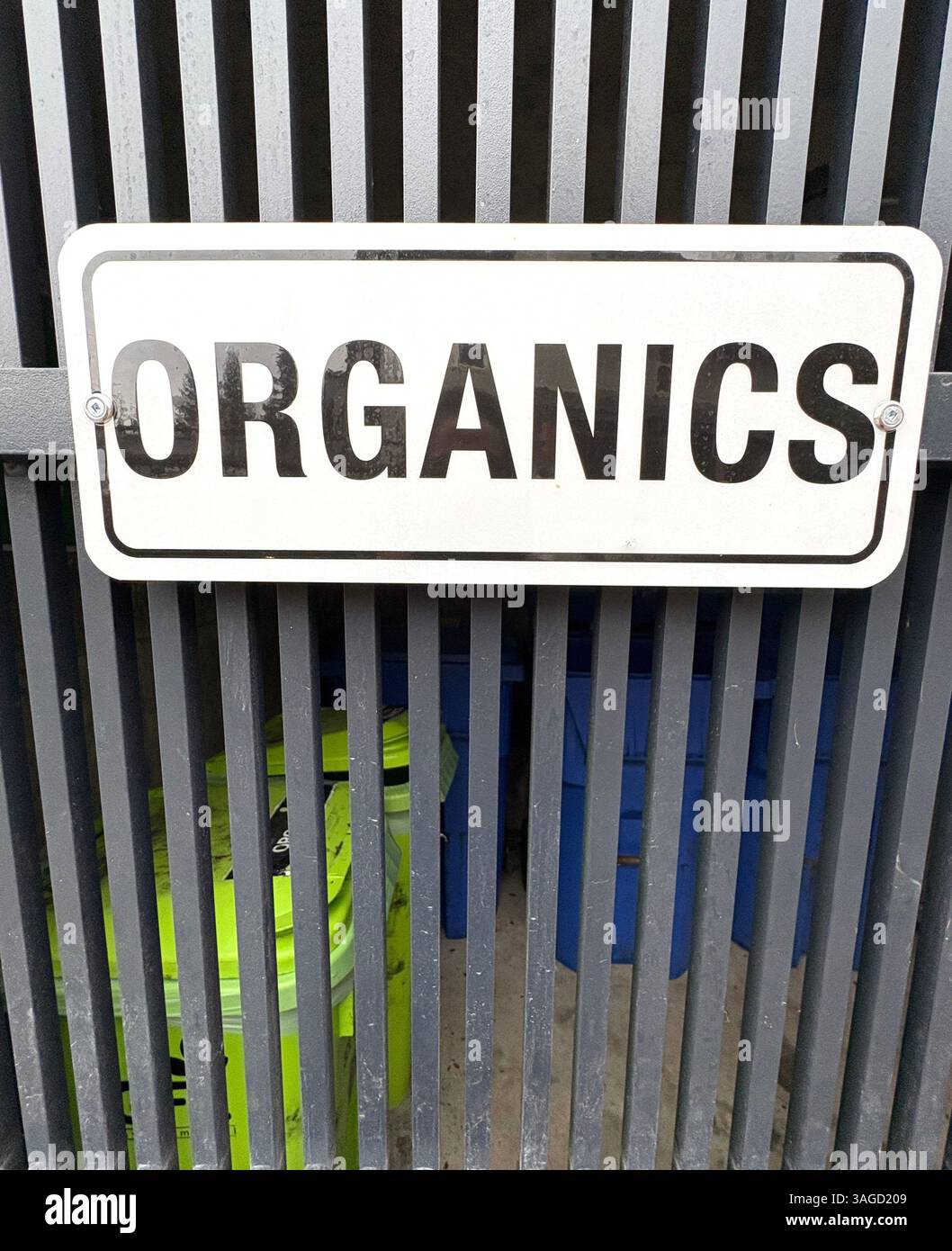 Organic Waste Disposal Signage and Bins - Smartphone Captured Stock Image