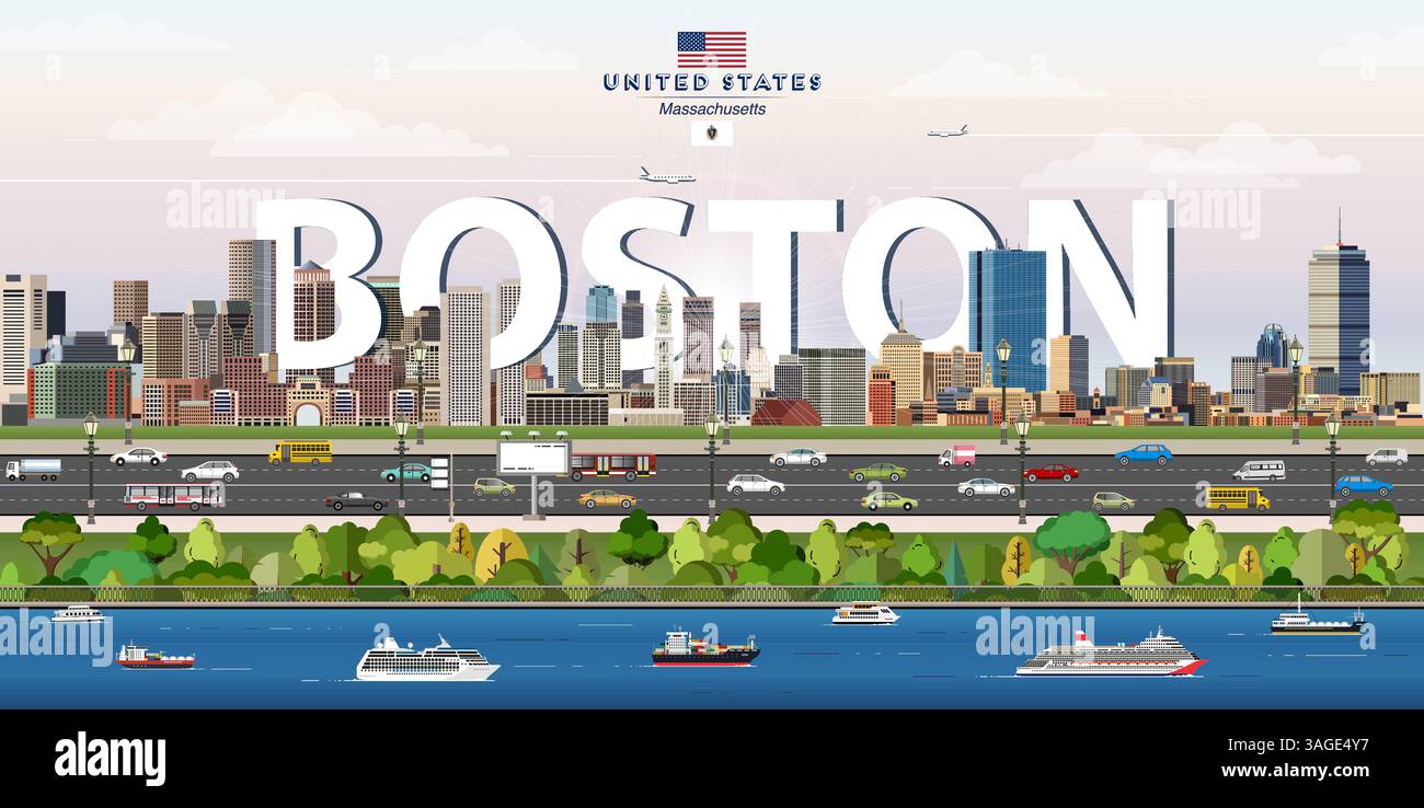 Vector Boston Massachusetts landmark flag Stock Vector Images - Alamy