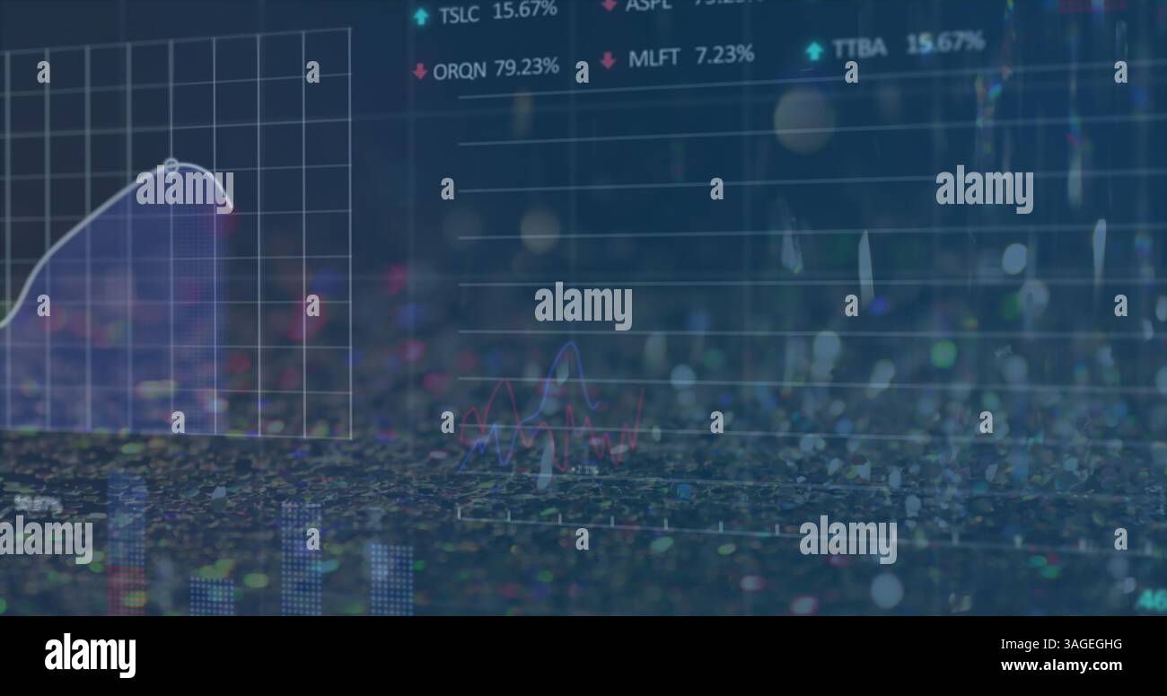 Image of silver coins falling over stock exchange financial data processing Stock Photo