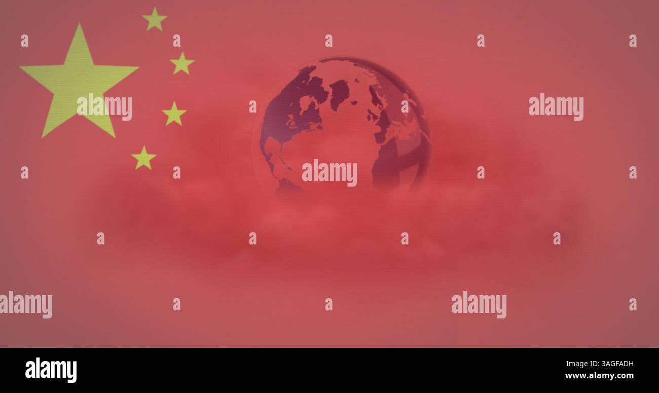 Image of chinese flag waving over globe in clouds Stock Photo - Alamy