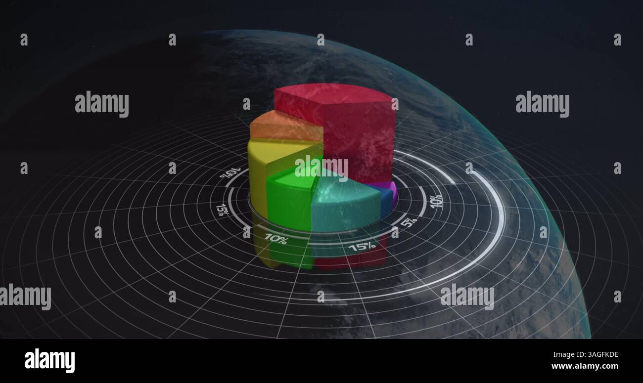 Image of statistics and financial data processing over globe Stock Photo
