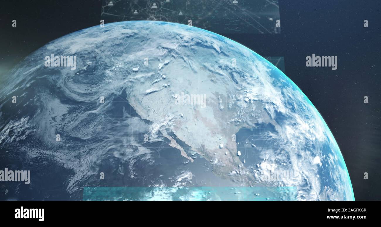 Image of statistics and financial data processing over globe Stock Photo