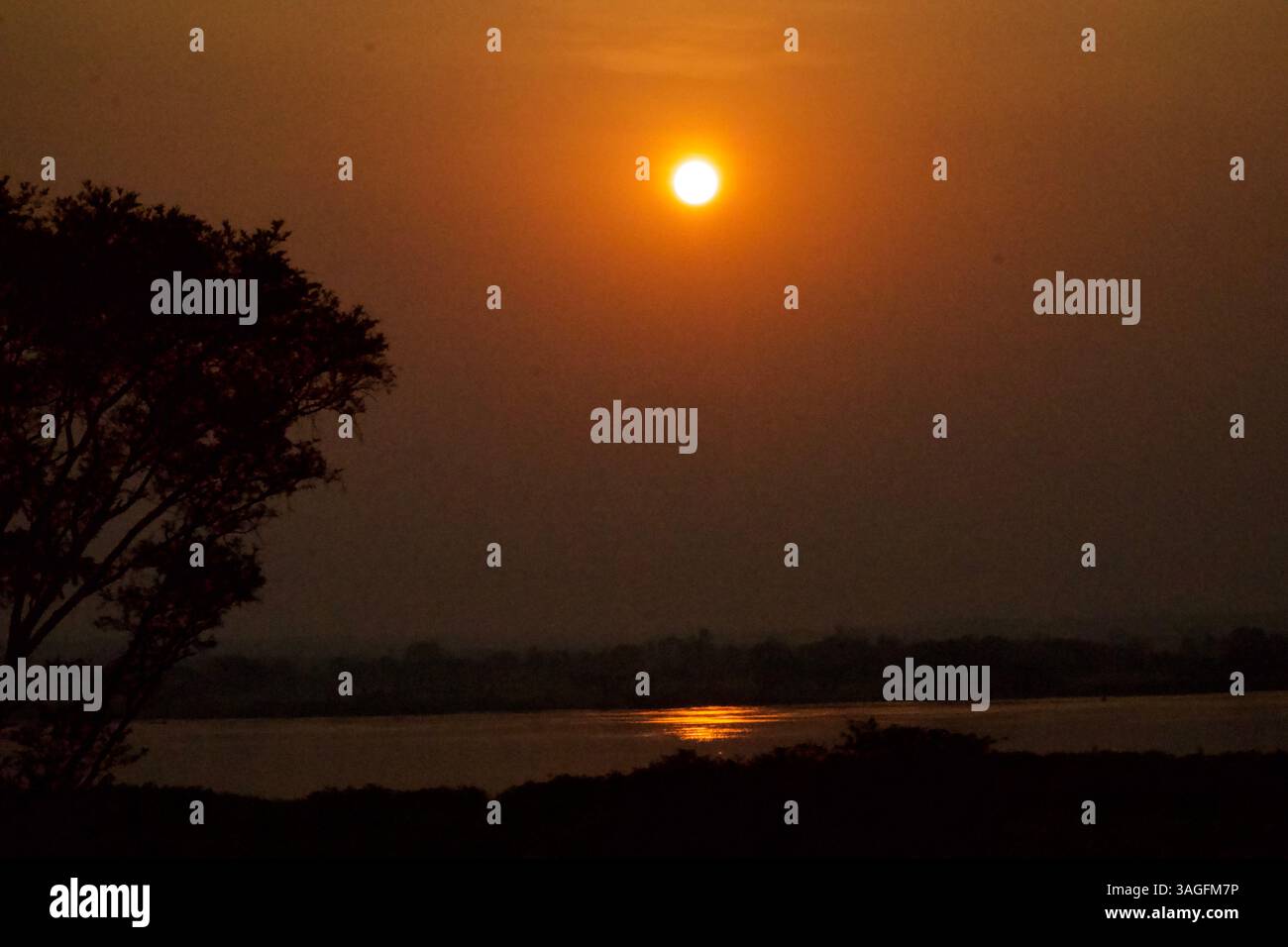 sunset over the Nile in Uganda, Africa Stock Photo