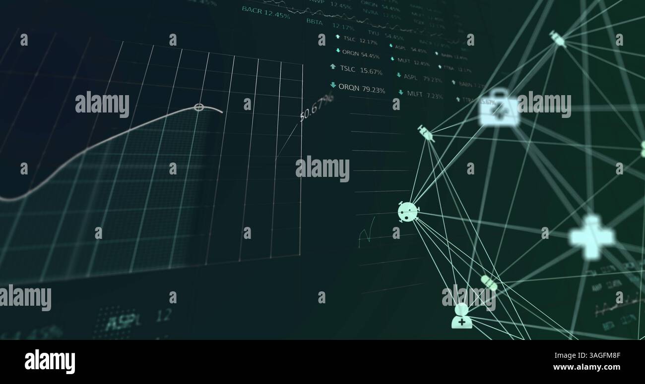 Image of network of connections over data processing on screen Stock ...