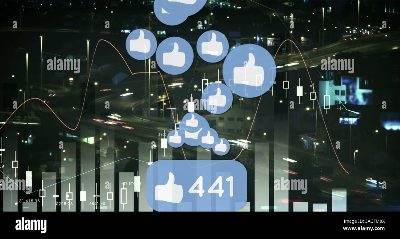 Image of icons over statistics Stock Photo