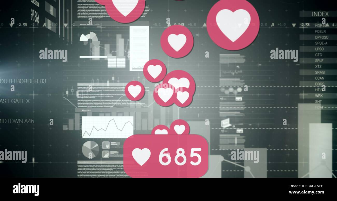 Image of icons over statistics Stock Photo