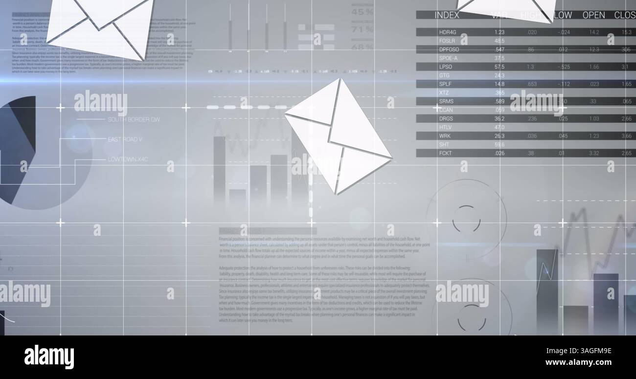 Image of icons over statistics Stock Photo