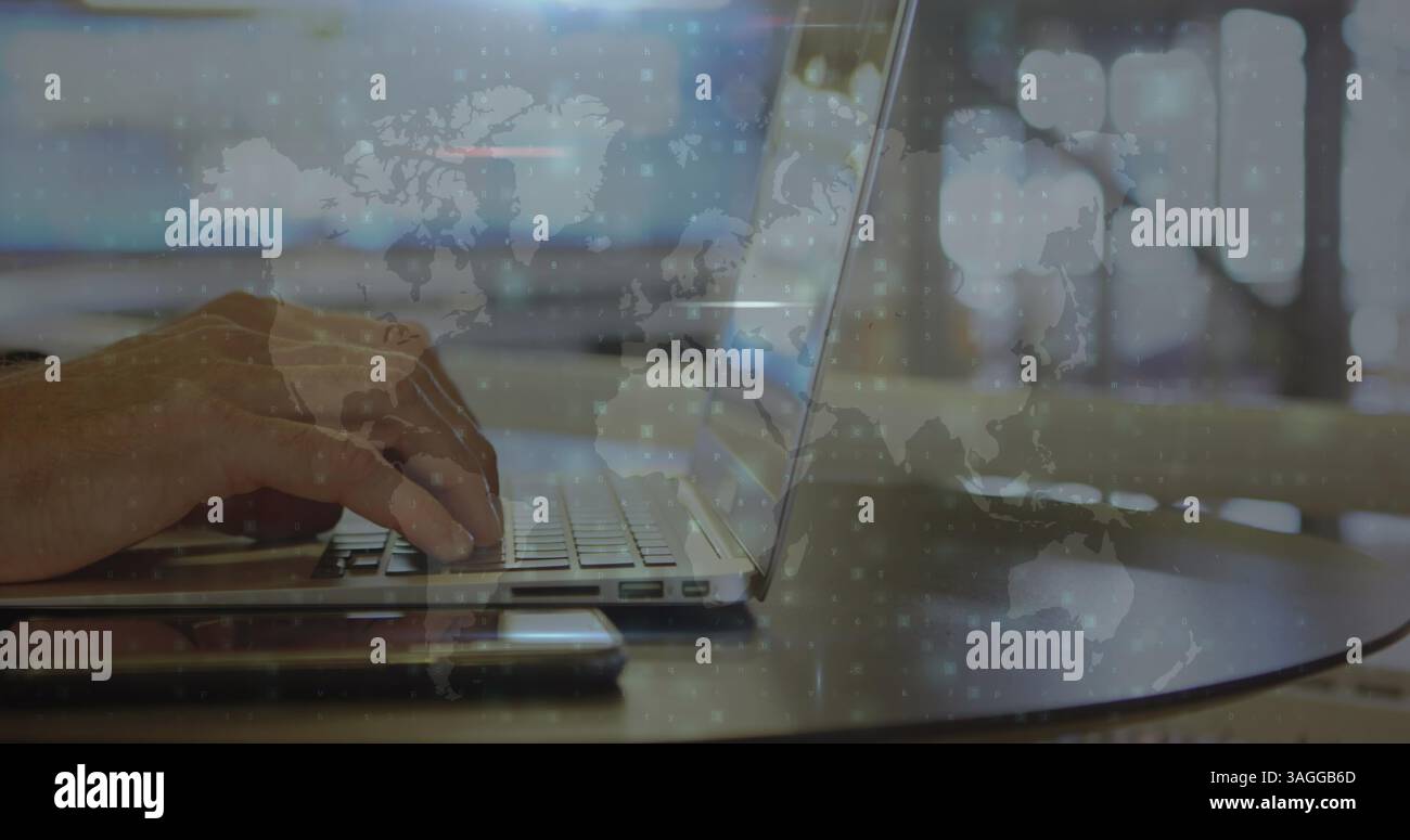 Multiple cyber security concept texts against person using laptop Stock ...