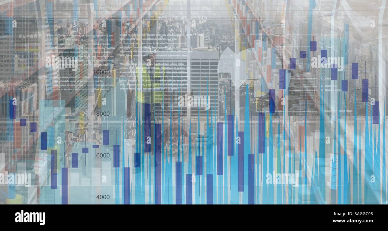 Financial and statistical data processing against male worker working at warehouse Stock Photo