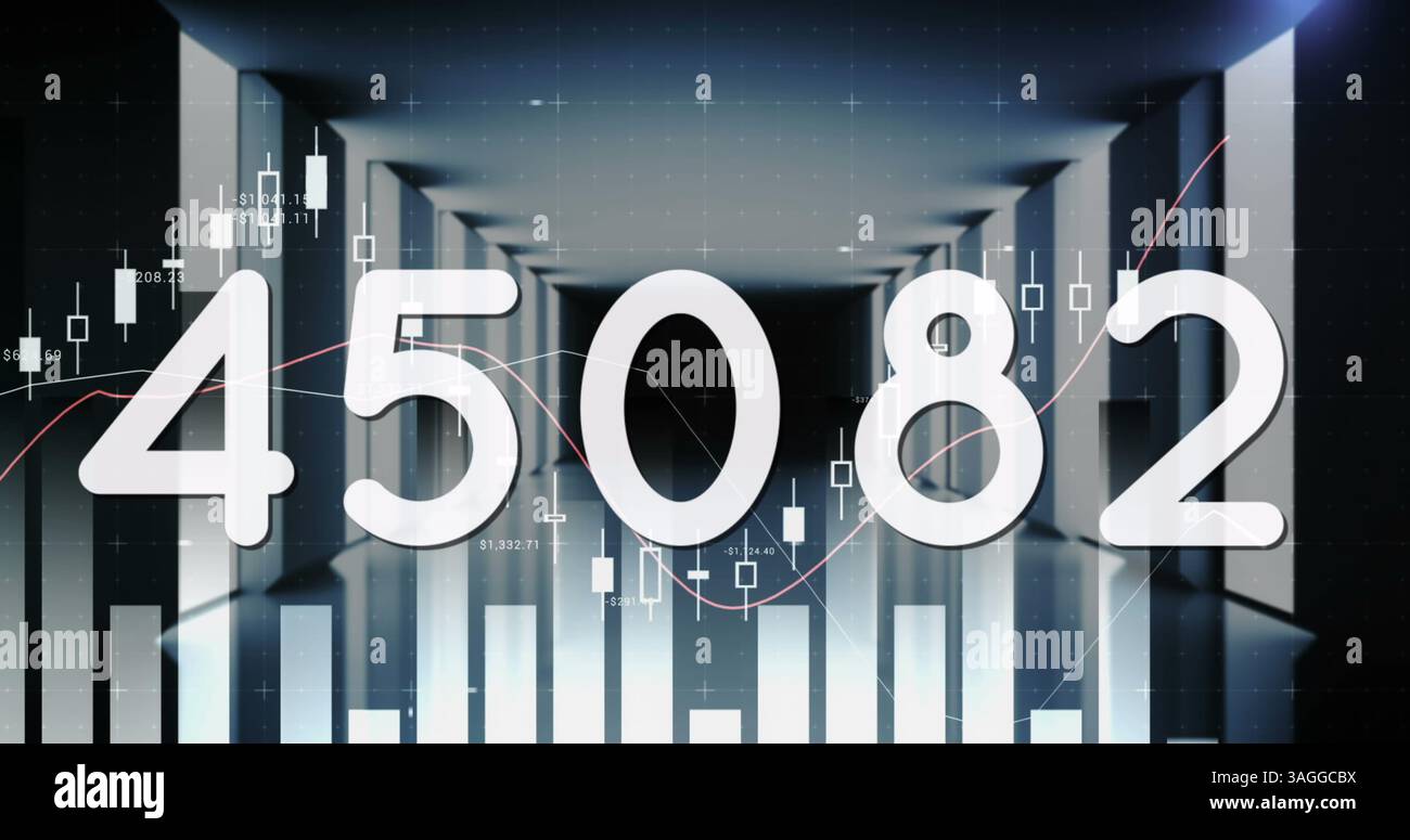 Image of numbers changing over statistics and data processing Stock Photo