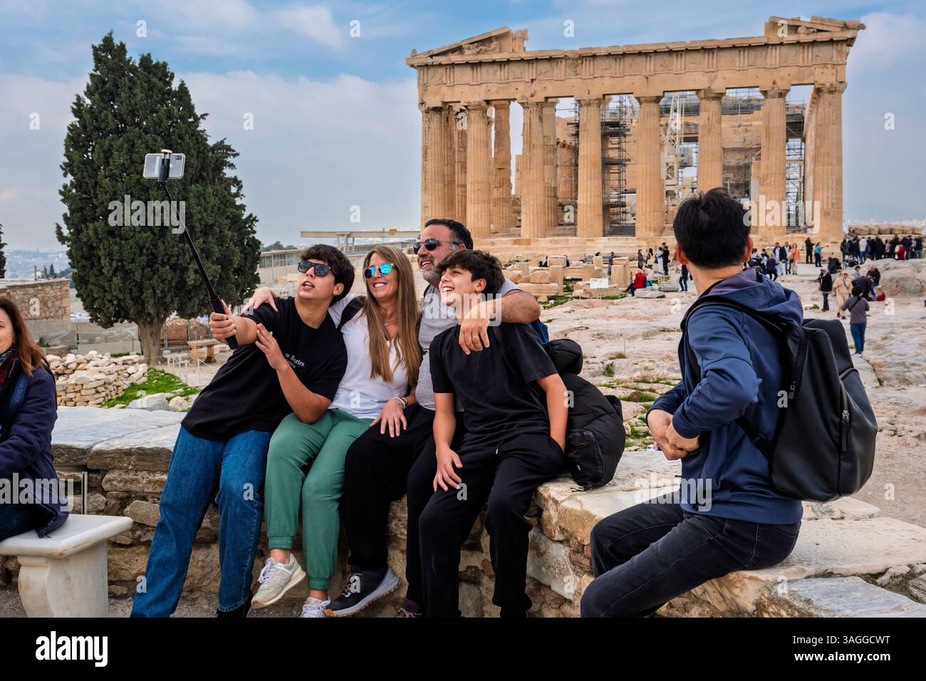 Tourists taking photographs at the Parthenon, Athens, Greece Stock Photo