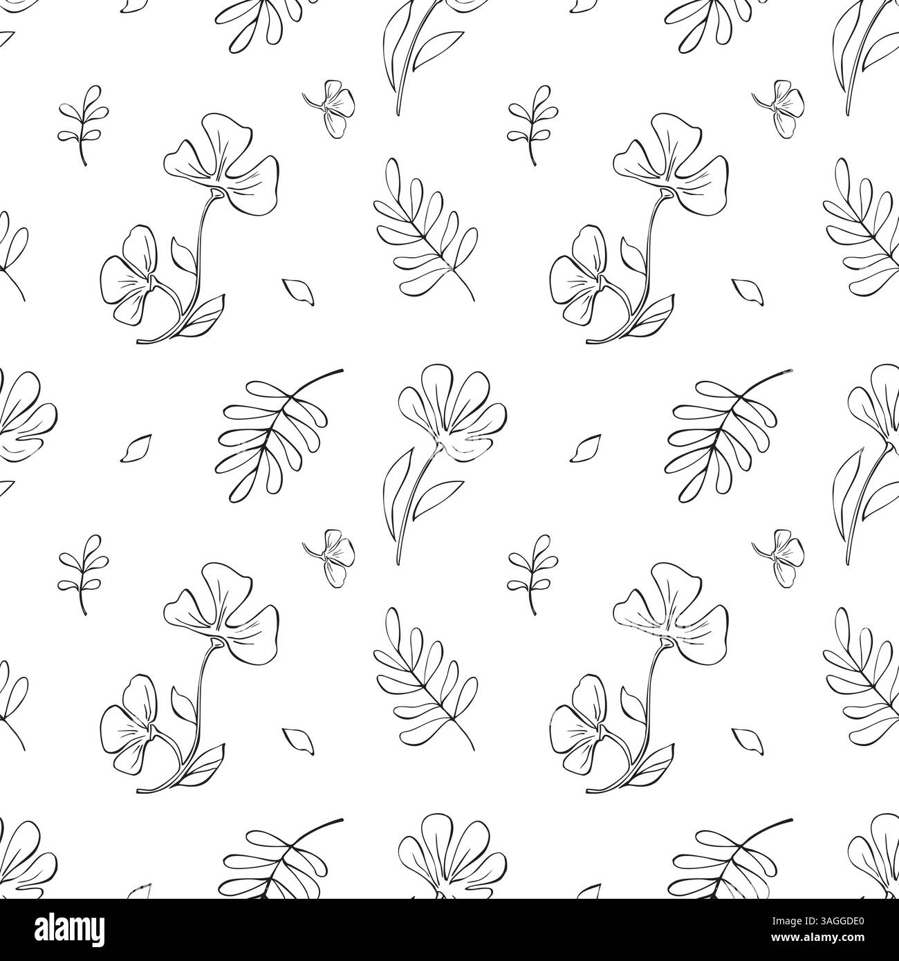 Boho flowers pattern Black and White Stock Photos & Images - Alamy
