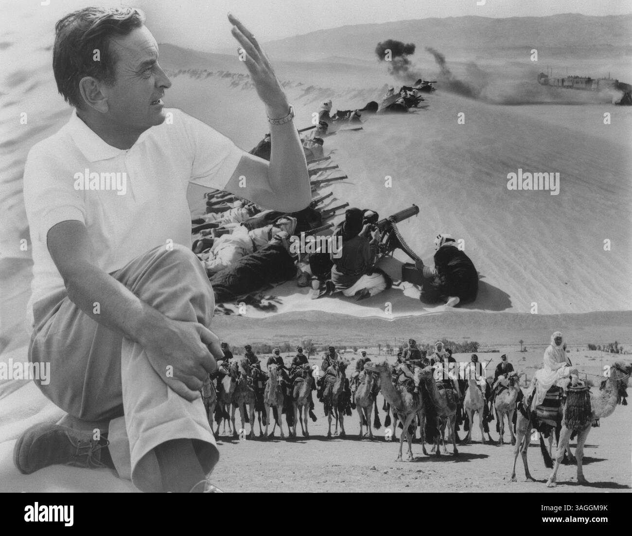 Director David Lean is superimposed over two photos from his film ...