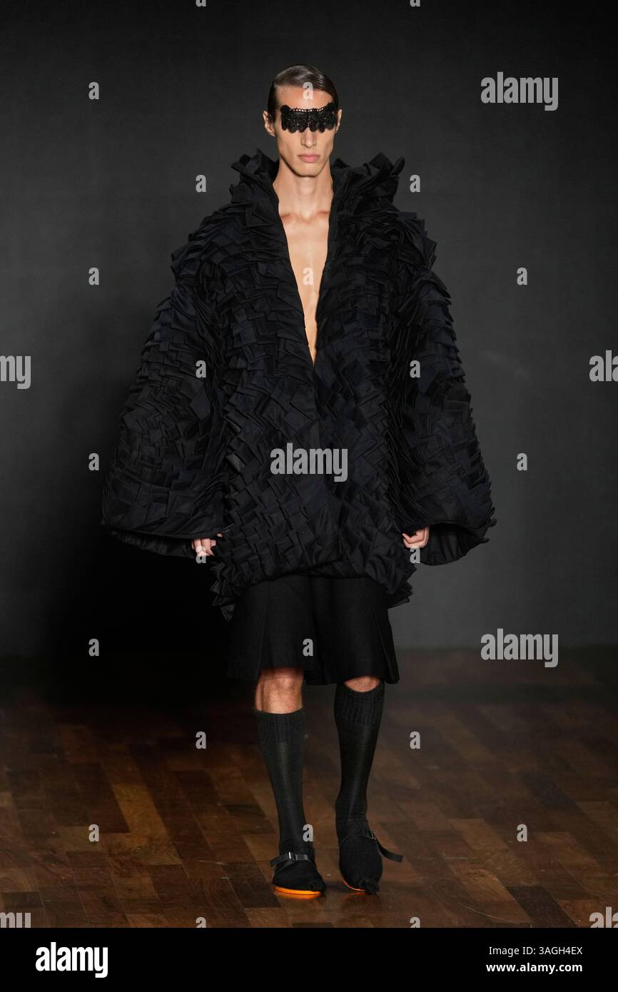 A model wears a creation from the Leandro Castro collection at Sao ...