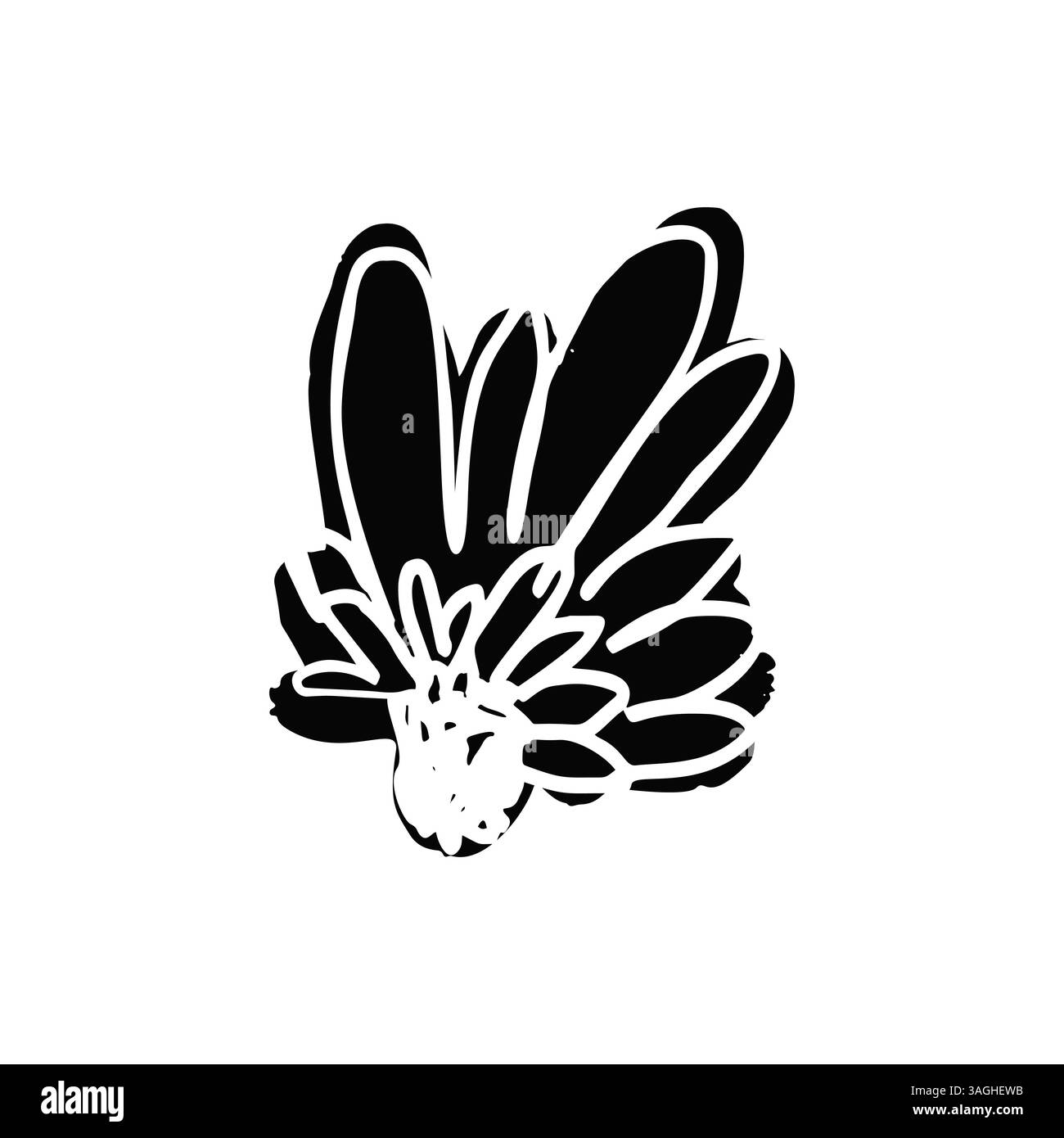 Hand drawn black ink abstract daisy flower silhouette isolated on white ...