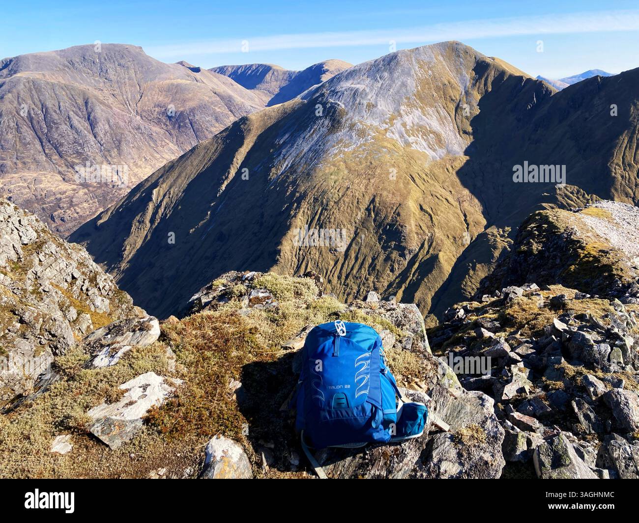 View of the eastern Mamores mountain range from the summit of munro Stob Ban, near Fort William, Scotland - Smartphone Captured Stock Image