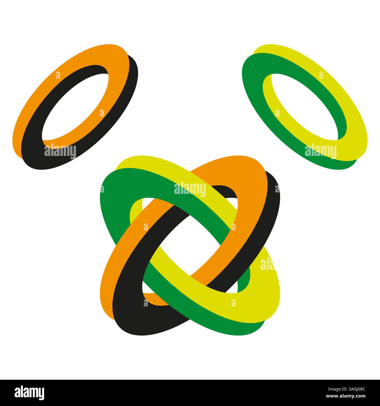 Colorful ring knot. Overlapping loop shape. Multicolor twisted element. Vector abstract figure. Stock Vector