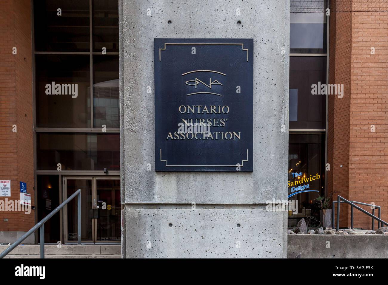 Sign of Ontario Nurses’ Association (ONA) in Toronto. Stock Photo