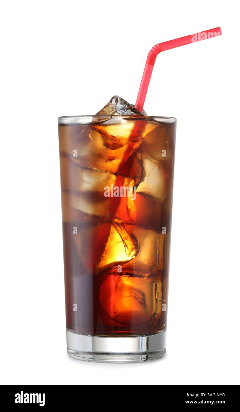 Glass of cola with ice cubes isolated on white Stock Photo - Alamy